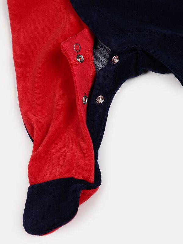 Red-Navy Velour Babysuit-Front Opening image number null